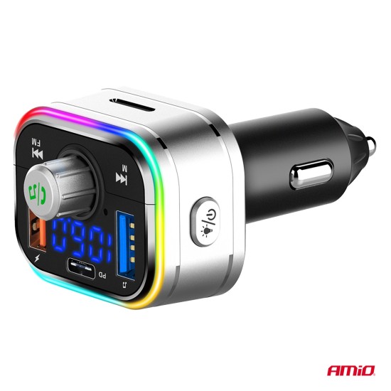 Amio - FM Transmitter Αυτοκινήτου 12/24V με 1xUSB Type-C και Υποδοχή microSD - 1 τεμ. (04652/AM)