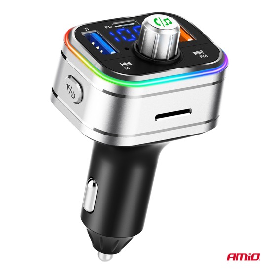 Amio - FM Transmitter Αυτοκινήτου 12/24V με 1xUSB Type-C και Υποδοχή microSD - 1 τεμ. (04652/AM)