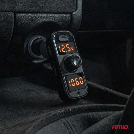Amio - FM Transmitter Αναπτήρα τύπου FMT06 τάση λειτουργίας 12-24V με 2xUSB Type-A, 1xUSB Type-C και υποδοχή microSD για Επιβατικά Αυτοκίνητα και Φορτηγά - 1 τεμ. (04653/AM)