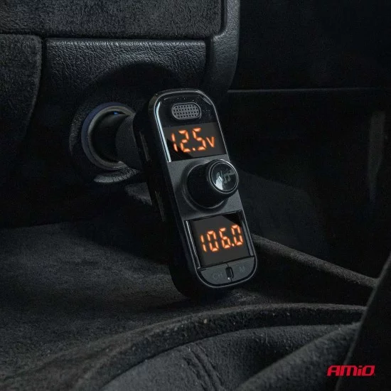 Amio - FM Transmitter Αναπτήρα τύπου FMT06 τάση λειτουργίας 12-24V με 2xUSB Type-A, 1xUSB Type-C και υποδοχή microSD για Επιβατικά Αυτοκίνητα και Φορτηγά - 1 τεμ. (04653/AM)