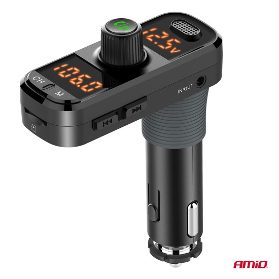 Amio - FM Transmitter Αναπτήρα τύπου FMT06 τάση λειτουργίας 12-24V με 2xUSB Type-A, 1xUSB Type-C και υποδοχή microSD για Επιβατικά Αυτοκίνητα και Φορτηγά - 1 τεμ. (04653/AM)