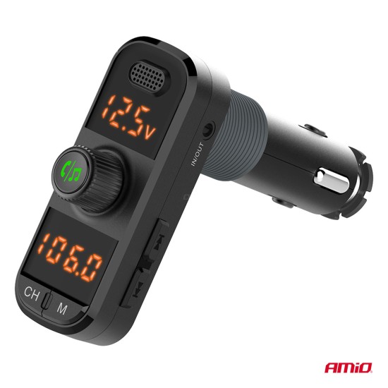 Amio - FM Transmitter Αναπτήρα τύπου FMT06 τάση λειτουργίας 12-24V με 2xUSB Type-A, 1xUSB Type-C και υποδοχή microSD για Επιβατικά Αυτοκίνητα και Φορτηγά - 1 τεμ. (04653/AM)