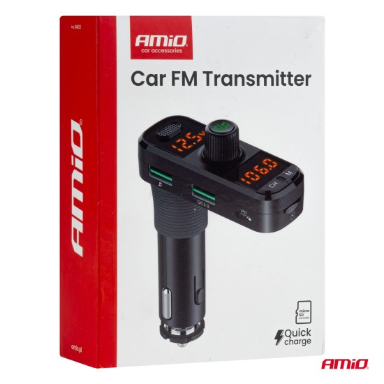 Amio - FM Transmitter Αναπτήρα τύπου FMT06 τάση λειτουργίας 12-24V με 2xUSB Type-A, 1xUSB Type-C και υποδοχή microSD για Επιβατικά Αυτοκίνητα και Φορτηγά - 1 τεμ. (04653/AM)