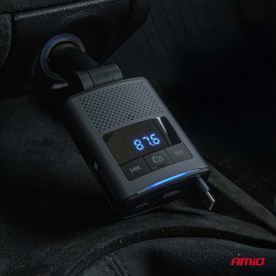 Amio - FM Transmitter Αυτοκινήτου 12/24V με 1xUSB Type-A, 1xUSB Type-C και Ενσωματωμένο Καλώδιο Φόρτισης Type-C - 1 τεμ. (04656/AM)
