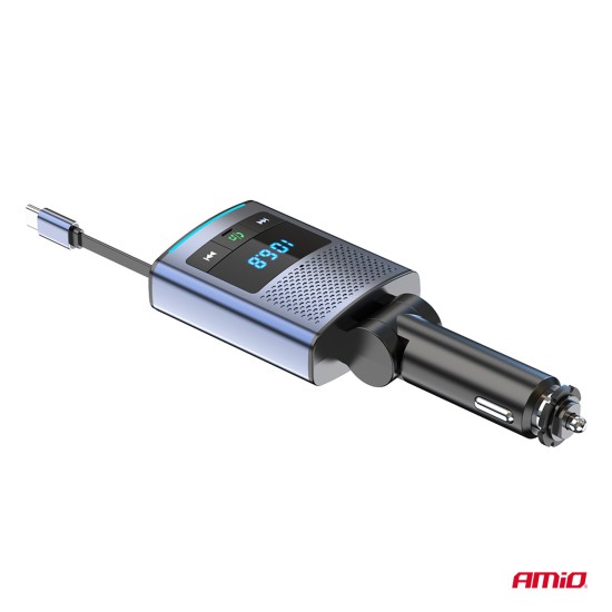 Amio - FM Transmitter Αυτοκινήτου 12/24V με 1xUSB Type-A, 1xUSB Type-C και Ενσωματωμένο Καλώδιο Φόρτισης Type-C - 1 τεμ. (04656/AM)