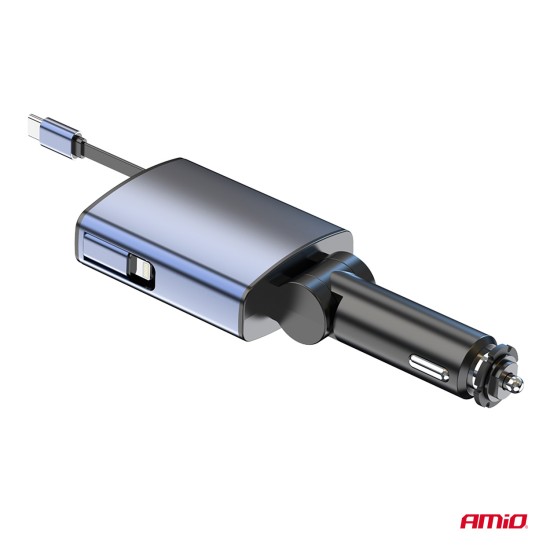 Amio - FM Transmitter Αυτοκινήτου 12/24V με 1xUSB Type-A, 1xUSB Type-C και Ενσωματωμένο Καλώδιο Φόρτισης Type-C - 1 τεμ. (04656/AM)