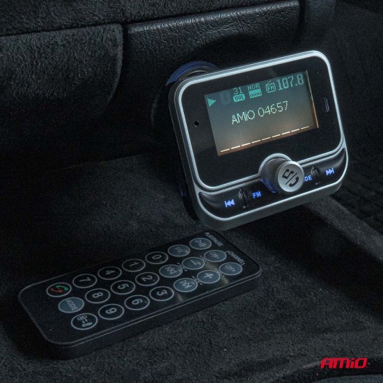 Amio - FM Transmitter Αυτοκινήτου 12/24V με 1xUSB Type-A, 1xUSB Type-C και Τηλεχειριστήριο - 1 τεμ. (04657/AM)