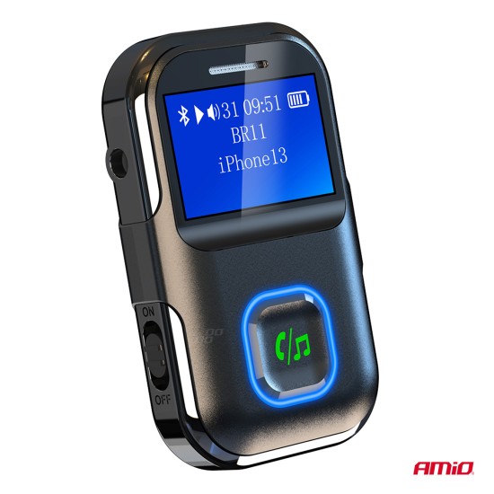 Amio - Bluetooth Δέκτης (Receiver) BTR-03 για Ασύρματη Μετάδοση Ήχου με υποδοχή Mini Jack 3.5mm και Οθόνη LCD - 1 τεμ. (04659/AM)