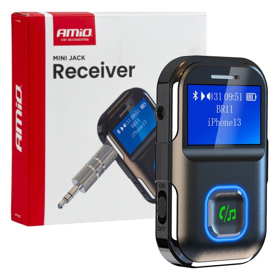 Amio - Bluetooth Δέκτης (Receiver) BTR-03 για Ασύρματη Μετάδοση Ήχου με υποδοχή Mini Jack 3.5mm και Οθόνη LCD - 1 τεμ. (04659/AM)