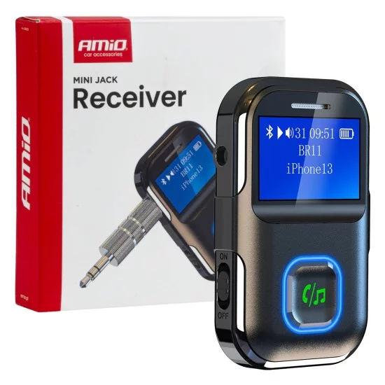 Amio - Bluetooth Δέκτης (Receiver) BTR-03 για Ασύρματη Μετάδοση Ήχου με υποδοχή Mini Jack 3.5mm και Οθόνη LCD - 1 τεμ. (04659/AM)