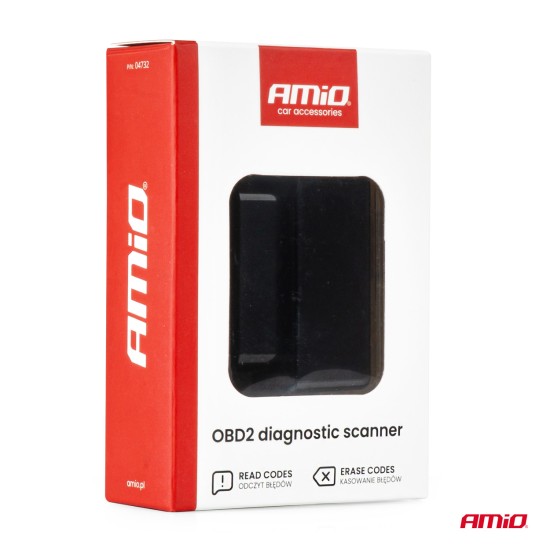 Amio - Διαγνωστικό Αυτοκινήτου OBD 2 τύπου ELM327 Bluetooth Mini τάση λειτουργίας 12V με ασύρματη σύνδεση για Επιβατικά Αυτοκίνητα - 1 τεμ. (04732/AM)