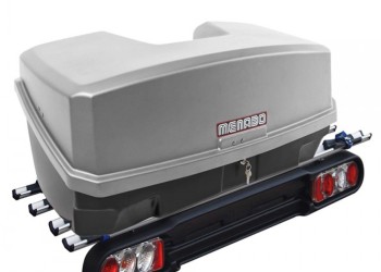 Πλήρες σετ με Βάση Ποδηλάτου Κοτσαδόρου RACE 4  για 4 ποδήλατα ή 1 E-bike και Μπαγκαζιέρα Κοτσαδόρου Nekkar Silver 300 σε ασημί με μαύρο χρώμα και ματ ανάγλυφη υφή Menabo - 2 τεμ.