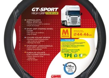 Κάλυμμα Τιμονιού Φορτηγού GT-SPORT Μαύρο με Ασημί Ραφή - 44/46 cm Medium