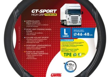 Κάλυμμα Τιμονιού Φορτηγού GT-SPORT Μαύρο με Ασημί Ραφή - 46/48 cm Large