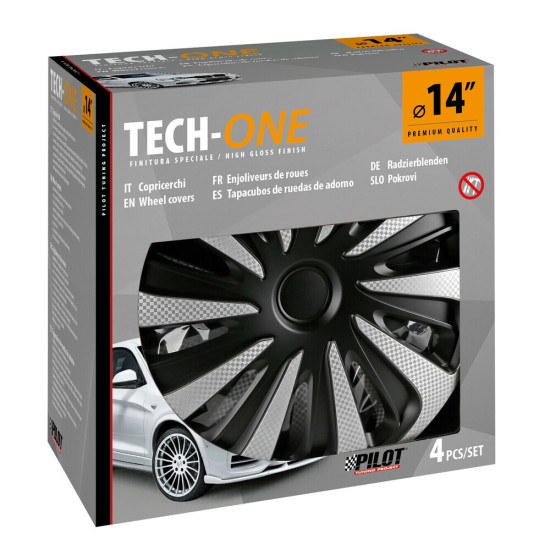 Lampa - Σετ Τάσια Αυτοκινήτου 14’’ Kojin Carbon TECH-ONE από υλικό ABS Ασημί / Μαύρο - 4 TEM (L3147.8)