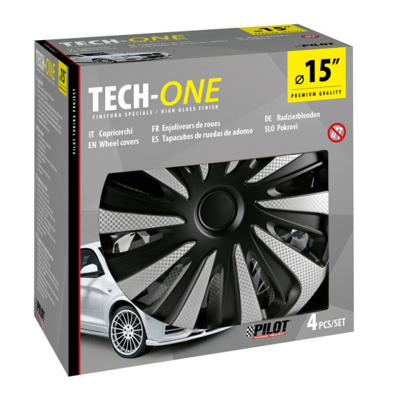 Lampa - Σετ Τάσια Αυτοκινήτου 15’’ Kojin Carbon TECH-ONE από υλικό ABS Ασημί / Μαύρο - 4 TEM (L3147.9)