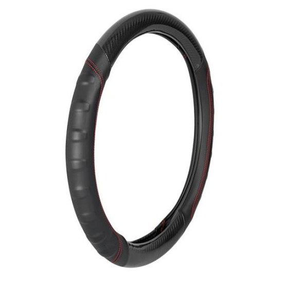 Lampa Κάλυμμα Τιμονιού Αυτοκινήτου Bullet 35-37εκ. Άοσμο Με πρόσθετα Carbon και εργονομική λαβή Ultra-soft Skeentex Μαύρο με Κόκκινη Ραφή - 1 τεμ. (L3297.4)