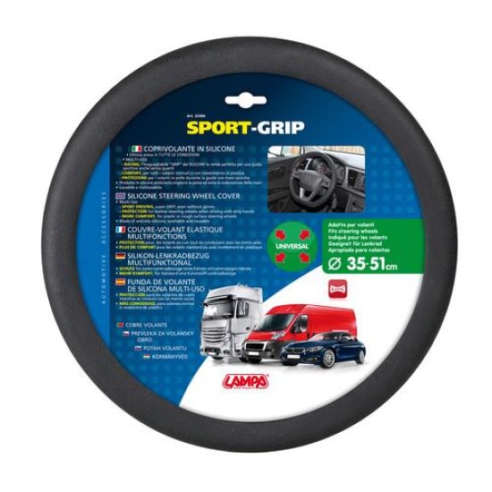 Lampa Κάλυμμα Τιμονιού Αυτοκινήτου Sport-Grip 34-51εκ. Σιλικόνης Σούπερ ελαστικό κατάλληλο για όλα τα μεγέθη Μαύρο 1-τεμ. (L3298.6)
