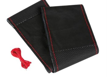 Lampa Κάλυμμα Τιμονιού Αυτοκινήτου Sport Leather Top Grip Δετό 37-39εκ. Λείο & Διάτρητο Γνήσιο Δέρμα Μαύρο με Κόκκινη Ραφή 1-τεμ. (L3299.9)