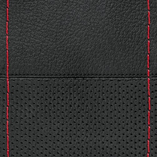 Lampa Κάλυμμα Τιμονιού Αυτοκινήτου Sport Leather Top Grip Δετό 37-39εκ. Λείο & Διάτρητο Γνήσιο Δέρμα Μαύρο με Κόκκινη Ραφή 1-τεμ. (L3299.9)