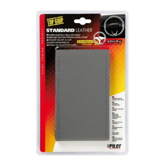 Lampa Κάλυμμα Τιμονιού Αυτοκινήτου Standard Leather Top Grip Δετό 37-39εκ. Άοσμο Γνήσιο Δέρμα ενιαίο Γκρί 1-τεμ. (L3301.2)