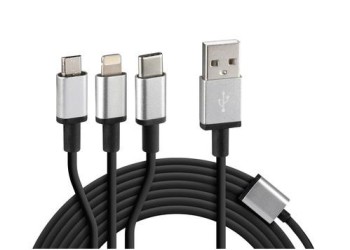 ΚΑΛΩΔΙΟ USB ΦΟΡΤΙΣΗΣ CERBERO 100 cm (3 ΑΝΤΑΠΤΟΡΕΣ TYPE C/APPLE/MICRO USB - 8 PIN) SILVER LINE