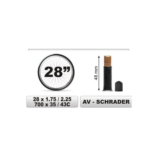 CarCommerce - ΣΑΜΠΡΕΛΑ ΠΟΔΗΛΑΤΟΥ 28χ1.75/2.25 ΜΕΓΑΛΗ ΒΑΛΒΙΔΑ (48mm) - 1 τεμ. (68381-CC)