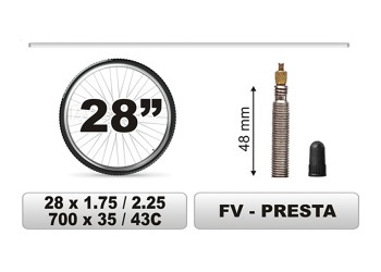 CarCommerce - ΣΑΜΠΡΕΛΑ ΠΟΔΗΛΑΤΟΥ 28x1.75/2,25 ΜΕΓΑΛΗ ΒΑΛΒΙΔΑ 48mm CAR COMMERCE - 1 ΤΕΜ. (68383-CC)