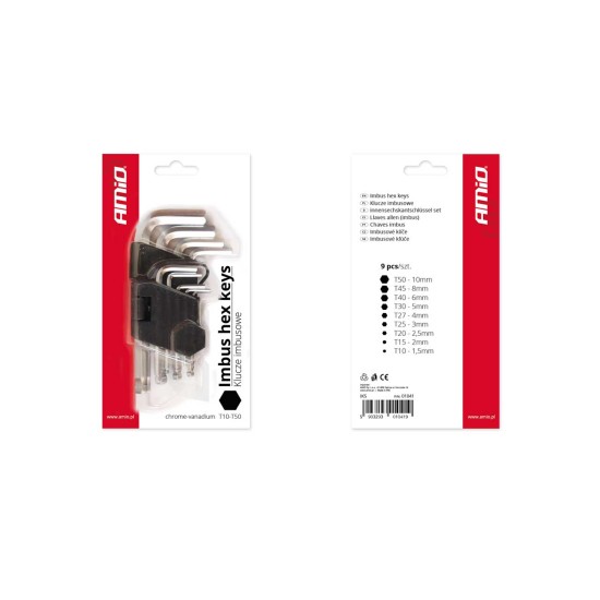 Amio - ΣΕΤ ΚΛΕΙΔΙΑ ΑΛΛΕΝ IMBUS (ΚΟΝΤΑ 125mm) ΤΚΣ - 9 ΤΕΜ. (01041/AM)