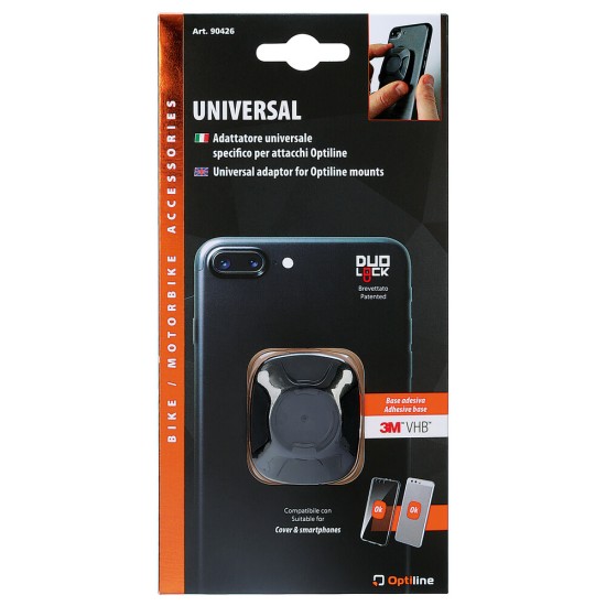 Αυτοκόλλητος Αντάπτορας Κινητού της σειράς Optiline Universal Εφαρμογής σε Μαύρο Χρώμα με διαστάσεις 39 x 46,5 mm, συμβατός με Βάσεις Στήριξης Κινητού Optiline για Μηχανή με σύστημα Duolock