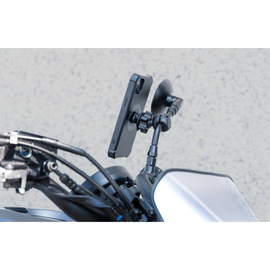 Βάση Στήριξης Κινητού Mirror της σειράς Optiline για Καθρέπτες ή Μπάρες Μηχανής ή Ποδηλάτου με διάμετρο από 9 mm έως 14 mm και σύστημα Duolock, συμβατή με Θήκες ή Αντάπτορες Κινητού Optiline