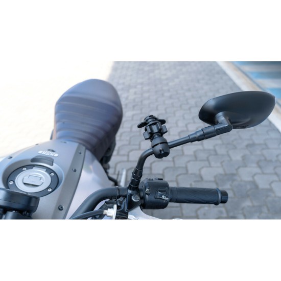 Βάση Στήριξης Κινητού Mirror της σειράς Optiline για Καθρέπτες ή Μπάρες Μηχανής ή Ποδηλάτου με διάμετρο από 9 mm έως 14 mm και σύστημα Duolock, συμβατή με Θήκες ή Αντάπτορες Κινητού Optiline