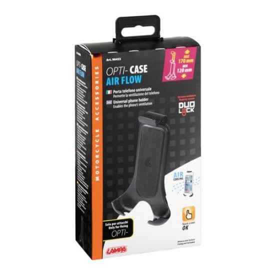 Αερόψυκτη Θήκη Κινητού Air Flow της σειράς Optiline Universal Εφαρμογής για κινητά με μέγιστο ύψος από 125 mm έως 180 mm, συμβατή με Βάσεις Στήριξης Κινητού Optiline για Μηχανή με σύστημα Duolock