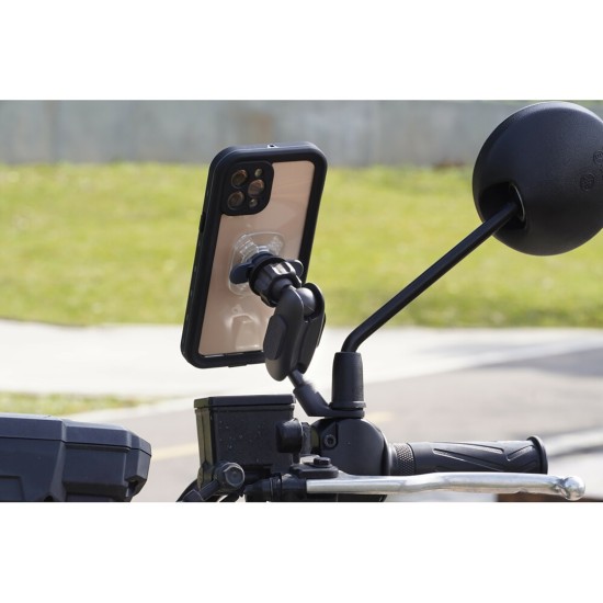 Βάση Στήριξης Κινητού Pole Orbit της σειράς Titan Optiline για τις Βάσεις των Καθρεπτών Μηχανής με διάμετρο 10 mm, επιμυκημένο βραχίονα και σύστημα Duolock, συμβατή με Θήκες ή Αντάπτορες Κινητού Optiline