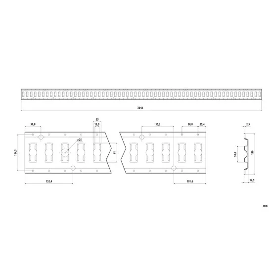 Lampa - Μπάρα Σιδήρου Κόφας για Καρότσα Διάτρητη για Υποδοχή Γάντζων Συγκράτησης Φορτίου 3000x12x131mm max 1100kg για Φορτηγά και Trailer - 1 τεμ. (L9725.0)