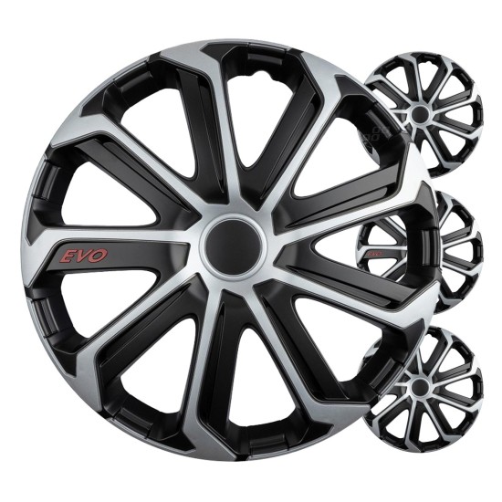 Amio - Σετ Τάσια Τροχών 14'' ιντσών, Μοντέλο EVO, Χρώμα Μαύρο / Ασημί – Σετ 4 τεμαχίων σε Κουτί (9740/AM)