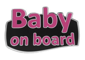 BABY ON BOARD ΑΥΤΟΚΟΛΛΗΤΟ ΕΞΩΤΕΡΙΚΗΣ ΧΡΗΣΗΣ 18,7 Χ 11,9 cm ΦΟΥΞΙΑ/ΜΑΥΡΟ/ΧΡΩΜΙΟ ΜΕ ΕΠΙΚΑΛΥΨΗ ΕΠΟΞΕΙΔΙΚΗΣ ΡΥΤΙΝΗΣ (ΥΓΡΟ ΓΥΑΛΙ) - 1 ΤΕΜ.