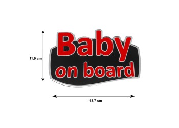BABY ON BOARD ΑΥΤΟΚΟΛΛΗΤΟ ΕΞΩΤΕΡΙΚΗΣ ΧΡΗΣΗΣ 18,7 Χ 11,9 cm ΚΟΚΚΙΝΟ/ΜΑΥΡΟ/ΧΡΩΜΙΟ ΜΕ ΕΠΙΚΑΛΥΨΗ ΕΠΟΞΕΙΔΙΚΗΣ ΡΥΤΙΝΗΣ (ΥΓΡΟ ΓΥΑΛΙ) - 1 ΤΕΜ.