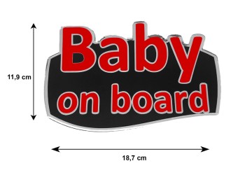 BABY ON BOARD ΑΥΤΟΚΟΛΛΗΤΟ ΕΞΩΤΕΡΙΚΗΣ ΧΡΗΣΗΣ 18,7 Χ 11,9 cm ΚΟΚΚΙΝΟ/ΜΑΥΡΟ/ΧΡΩΜΙΟ ΜΕ ΕΠΙΚΑΛΥΨΗ ΕΠΟΞΕΙΔΙΚΗΣ ΡΥΤΙΝΗΣ (ΥΓΡΟ ΓΥΑΛΙ) - 1 ΤΕΜ.