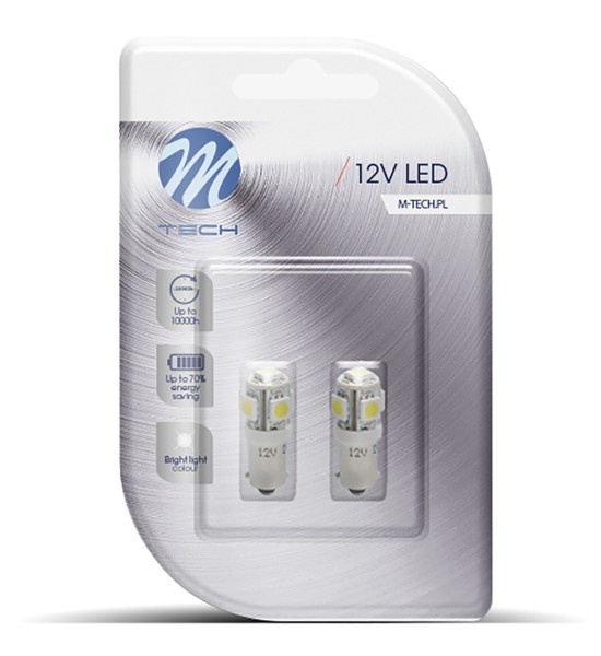 T4W 12V 1,2W BA9s (ΜΙΝΙΟΝ) LED 5xSMD5050 ΛΕΥΚΟ BLISTER 2ΤΕΜ. M-TECH