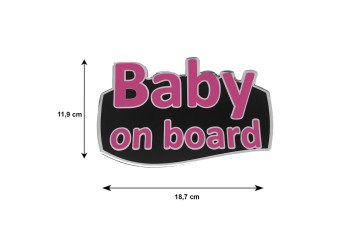BABY ON BOARD ΑΥΤΟΚΟΛΛΗΤΟ ΕΞΩΤΕΡΙΚΗΣ ΧΡΗΣΗΣ 18,7 Χ 11,9 cm ΦΟΥΞΙΑ/ΜΑΥΡΟ/ΧΡΩΜΙΟ ΜΕ ΕΠΙΚΑΛΥΨΗ ΕΠΟΞΕΙΔΙΚΗΣ ΡΥΤΙΝΗΣ (ΥΓΡΟ ΓΥΑΛΙ) - 1 ΤΕΜ.