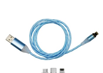 ΚΑΛΩΔΙΟ USB ΦΟΡΤΙΣΗΣ & ΣΥΓΧΡΟΝΙΣΜΟΥ MICRO USB/TYPE-C/LIGHTING ΜΕ ΜΑΓΝΗΤΙΚΗ ΥΠΟΔΟΧΗ & ΜΠΛΕ ΦΩΣ 100 cm