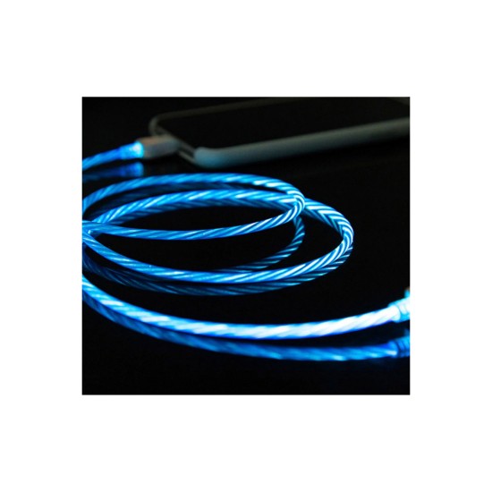 ΚΑΛΩΔΙΟ USB ΦΟΡΤΙΣΗΣ & ΣΥΓΧΡΟΝΙΣΜΟΥ MICRO USB/TYPE-C/LIGHTING ΜΕ ΜΑΓΝΗΤΙΚΗ ΥΠΟΔΟΧΗ & ΜΠΛΕ ΦΩΣ 100 cm