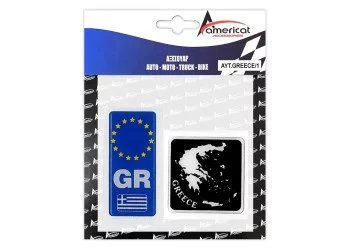 GREECE ΑΥΤΟΚΟΛΛΗΤΟ GR ΚΑΘΕΤΟ 10,4 Χ 4,5 cm ΚΑΙ ΧΑΡΤΗΣ ΕΛΛΑΔΟΣ 8 Χ 8 cm (ΜΑΥΡΟ) ΜΕ ΕΠΙΚΑΛΥΨΗ ΣΜΑΛΤΟΥ - 2 ΤΕΜ.