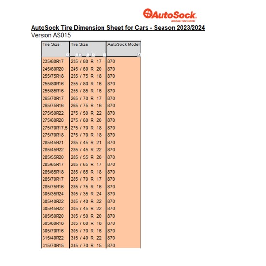 Autosock - ΑΝΤΙΟΛΙΣΘΗΤΙΚΟ ΠΑΝΙ ΧΙΟΝΙΟΥ AUTOSOCK 870 HIGH PERFORMANCE EDITION - 2 ΤΕΜ. (L.AS870)