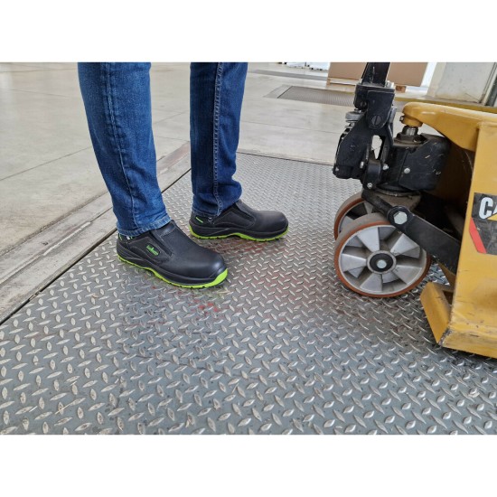 Πιστοποιημένα Παπούτσια Ασφαλείας Εργασίας Hybrid από την Euroroutier σε μέγεθος EU45/UK10.5 σε Μαύρο με Πράσινο Lime Χρώμα με Αναδιπλούμενη Φτέρνα για να Φοριούνται ως Παπούτσια ή ως Σαμπό