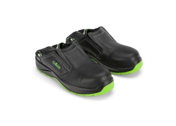 Πιστοποιημένα Παπούτσια Ασφαλείας Εργασίας Hybrid από την Euroroutier σε μέγεθος EU43/UK9 σε Μαύρο με Πράσινο Lime Χρώμα με Αναδιπλούμενη Φτέρνα για να Φοριούνται ως Παπούτσια ή ως Σαμπό