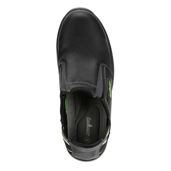 Πιστοποιημένα Παπούτσια Ασφαλείας Εργασίας Hybrid από την Euroroutier σε μέγεθος EU45/UK10.5 σε Μαύρο με Πράσινο Lime Χρώμα με Αναδιπλούμενη Φτέρνα για να Φοριούνται ως Παπούτσια ή ως Σαμπό