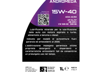 ΛΑΔΙ ΚΙΝΗΤΗΡΑ 15W40 ΟΡΥΚΤΟ ΓΙΑ ΚΙΝΗΤΗΡΕΣ ΒΕΝΖΙΝΗΣ & DIESEL ACEA A3/B4 ANDROMEDA 1LT LAMPA - 1 ΤΕΜ.