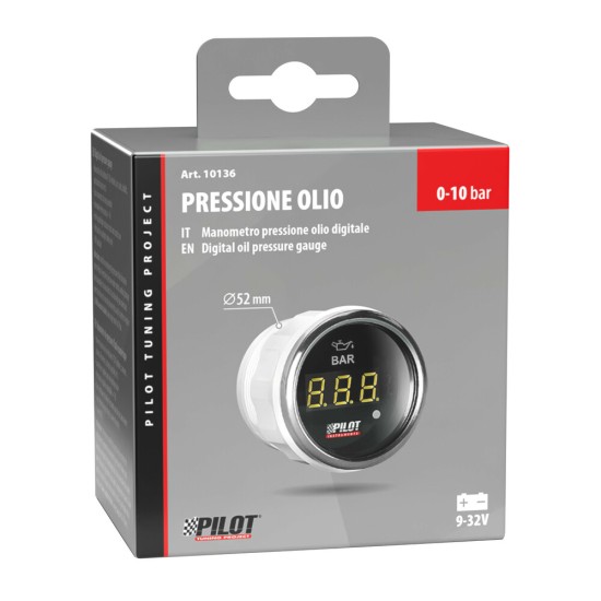 ΟΡΓΑΝΟ ΠΙΕΣΗΣ ΛΑΔΙΟΥ ΨΗΦΙΑΚΟ ΜΑΥΡΟ ΜΕ ΛΕΥΚΟ ΦΩΣ BLACK DIGITAL SERIES 9-32V 52mm